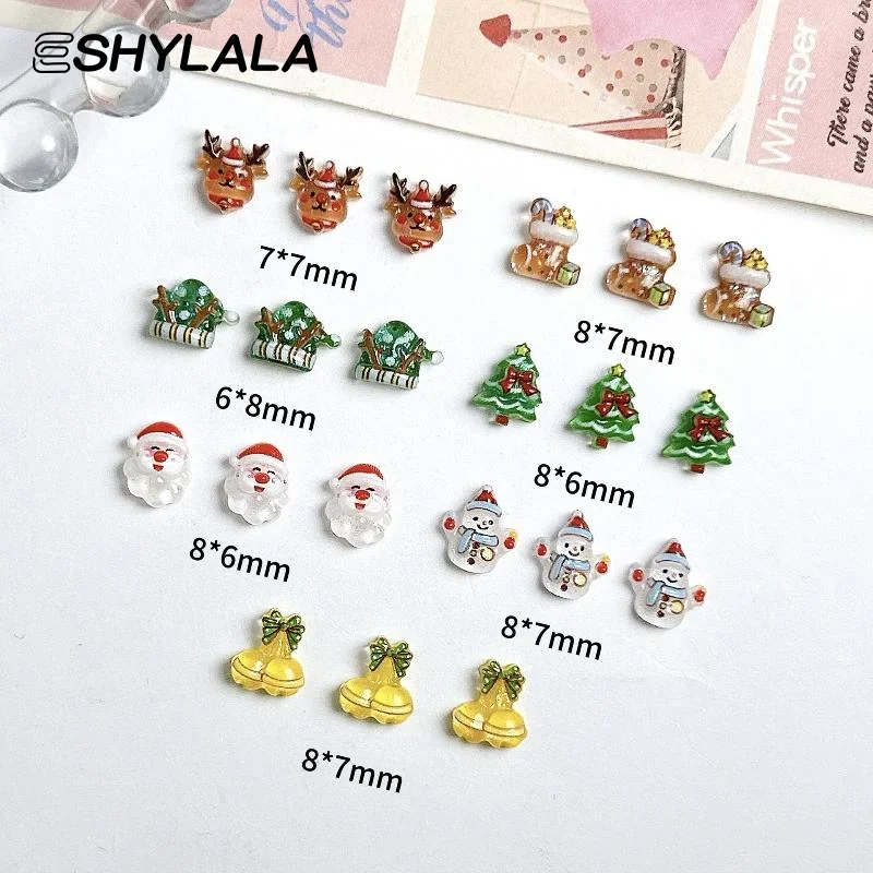 30 stuks schattige sneeuwpop kerstman hars nagelbedels cartoon creatieve kleurrijke kerstserie nagelkunst decoraties doe-het-zelf nagels