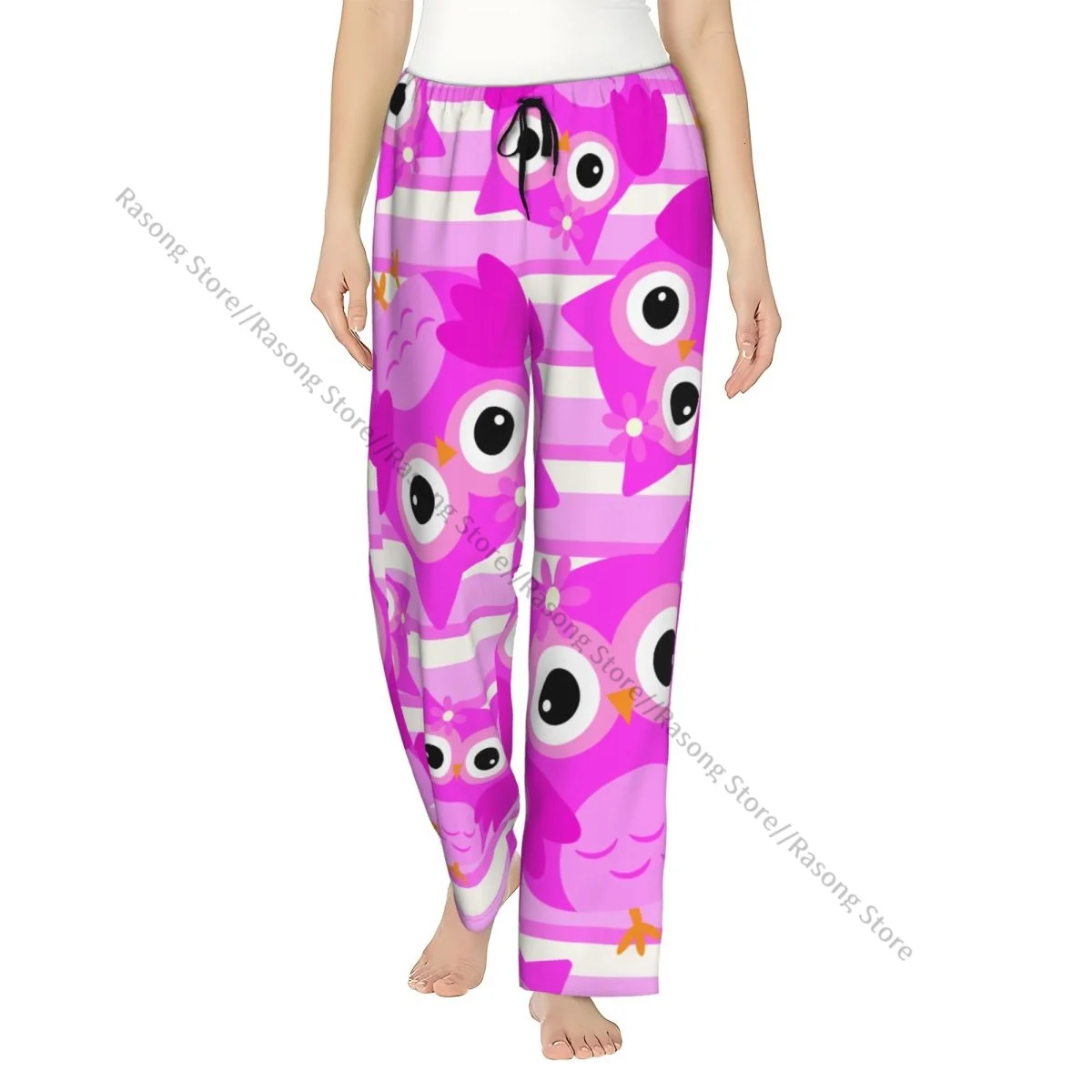 

Warm Women Pajama Pants Pink Owl Flannel Sleep Bottoms Soft Fleece Loungewear
