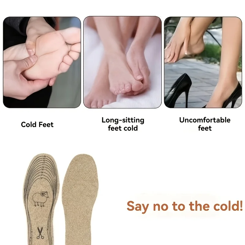 1Pair Winter Warm Felt Insoles, Sweat-Absorbent Breathable Thick Shock-Absorbing, Free Cut Cold-Proof Shoe Inserts