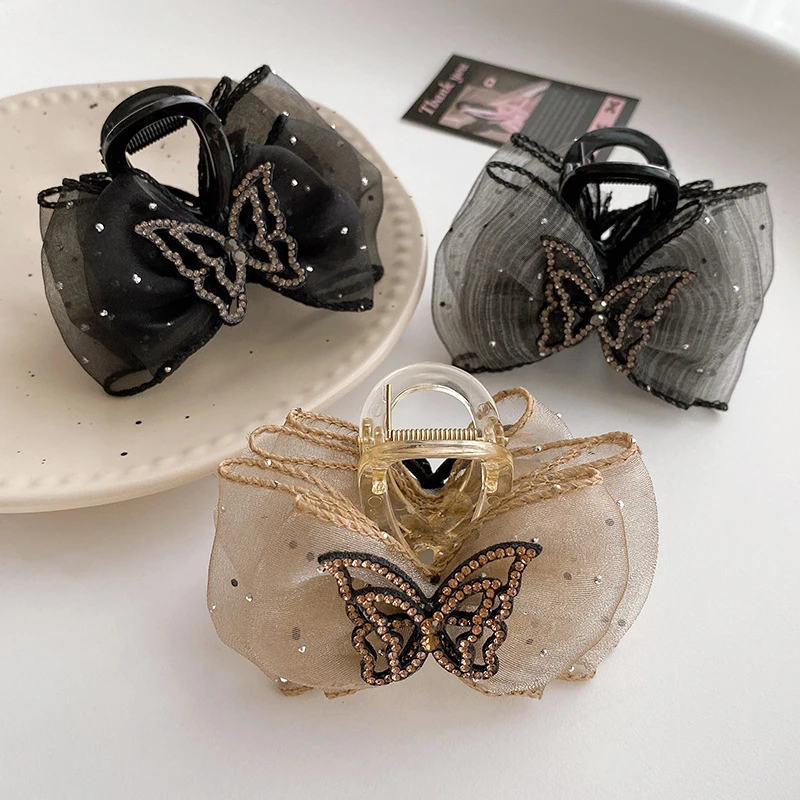 Rhinestone Butterfly Grab Clip For Women Temperament Elegant Mesh Hair Clip Fashion Hair Accessories image 4