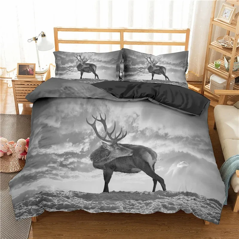 Farmhouse Animal Duvet Cover Deer Elk Bedding Set Microfiber Cow Comforter Cover Full Twin Queen for Kids Adult Teen Room Decor