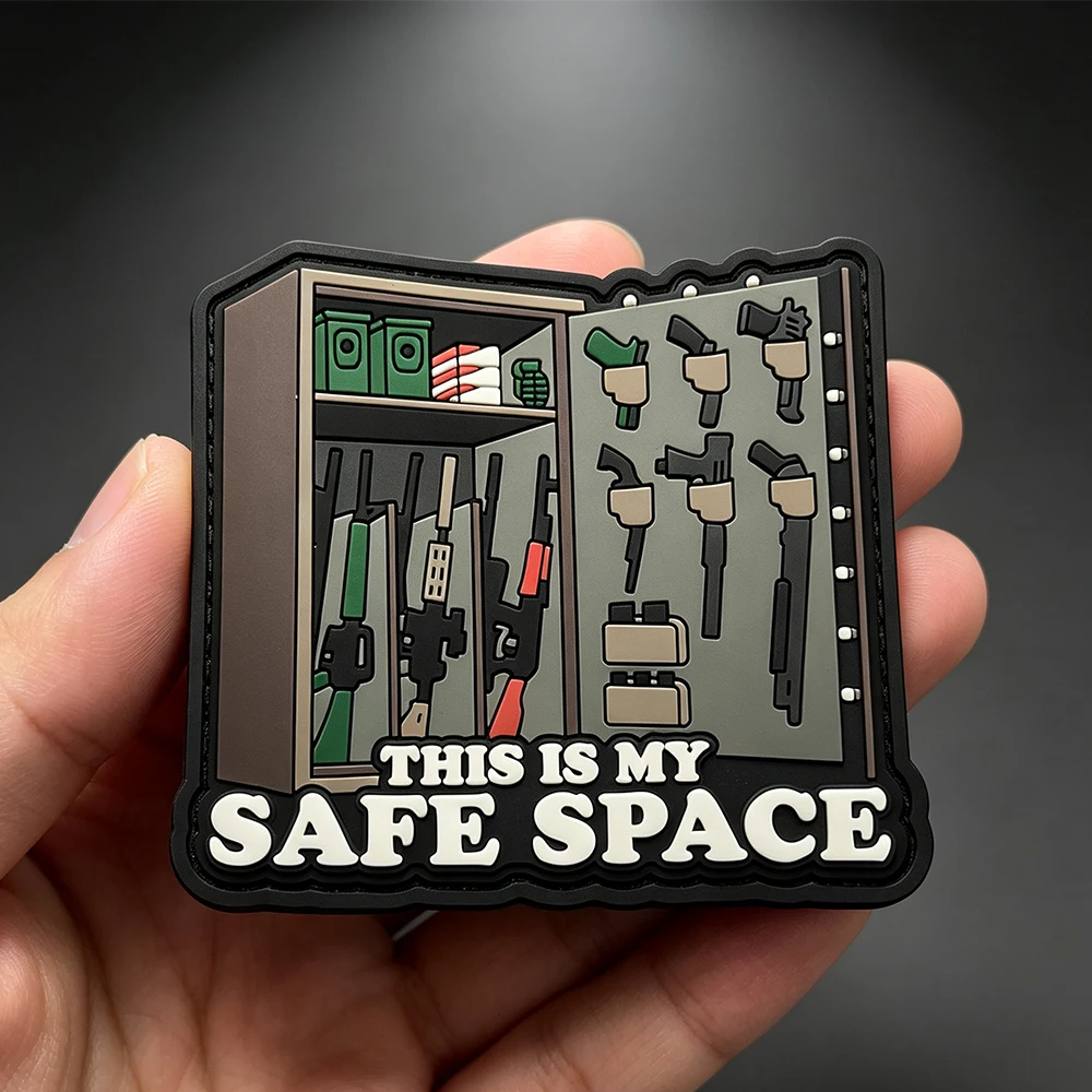 Funny Gun Safe PVC Patch This Is My Safe Space Hook Backing Tactical Badge for Jacket Backpack Decor view 3