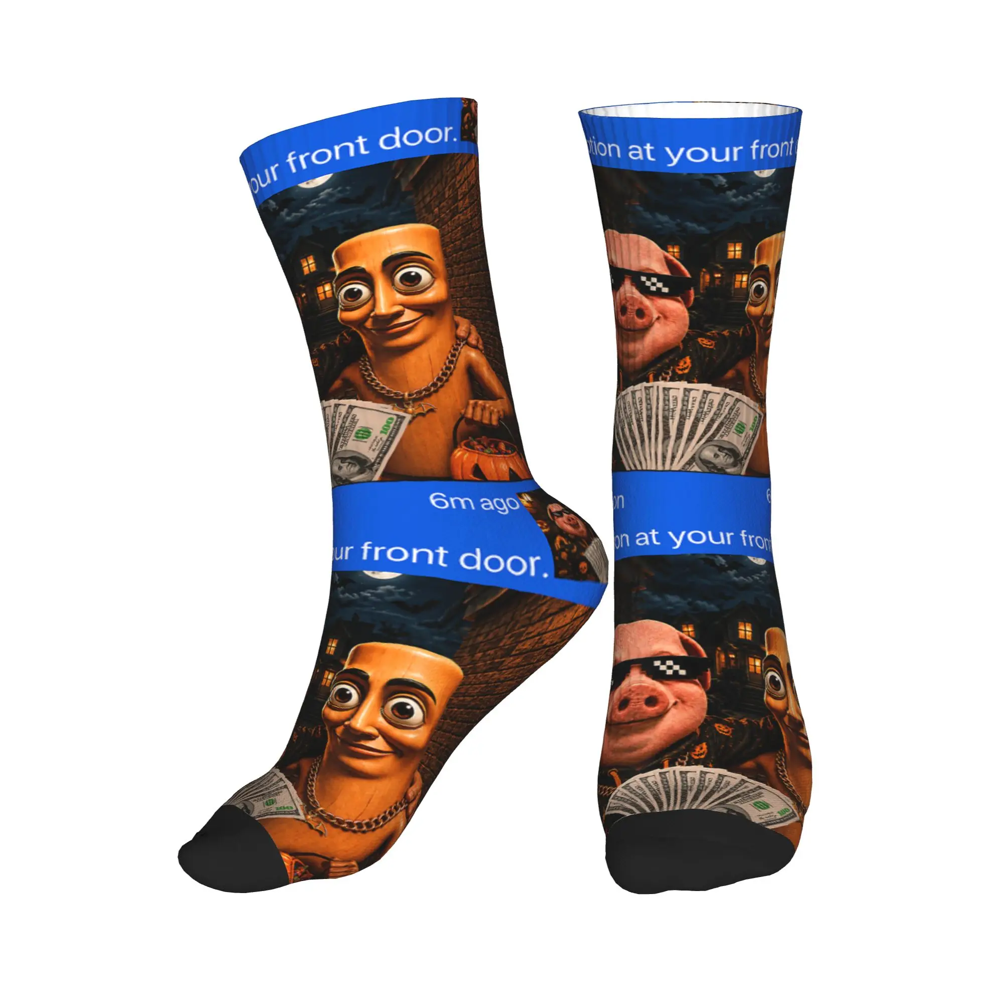 Tung Tung Tung Sahur John Pork Meme Brainrot Socks  Non Slip Stockings Men Breathable Cycling Socks Winter Casual Graphic Socks