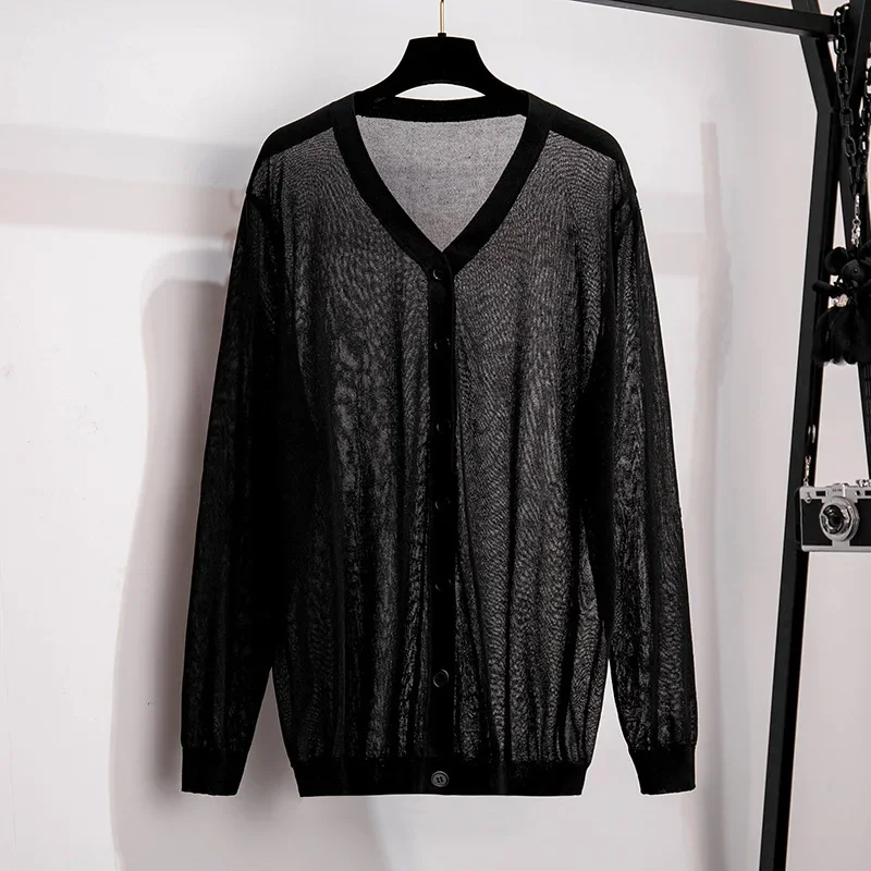 Big Size Women Clothing Extra Large Women 100 175kg Bust 150 160cm Ice Silk Sunscreen Thin Coat Knitted Cardigans