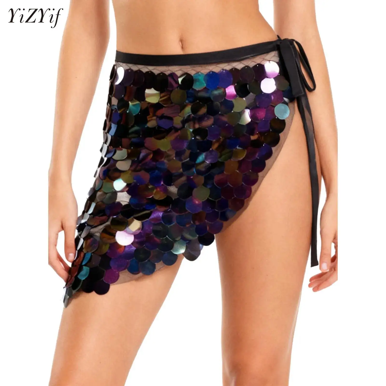 

Womens Glittery Sequin Belly Dance Hip Scarf Lace-Up Mermaid Hip Wrap Festival Rave Indian Dance Stage Performance Costume