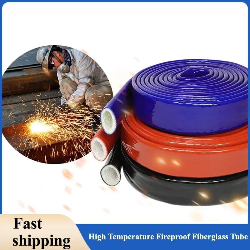 

Silicone Fiberglass Tube Coated Glass Fiber Braided Fireproof High Temperature Cable Sleeve Protector Fire Retardant Case Tube