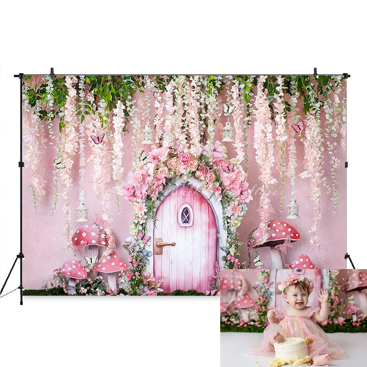 Floral Fairy Door Backdrops Cake Smash Kids Baby Photography Prop Child Adult Decors Jungle Hut Mushroom Photo Backgrounds