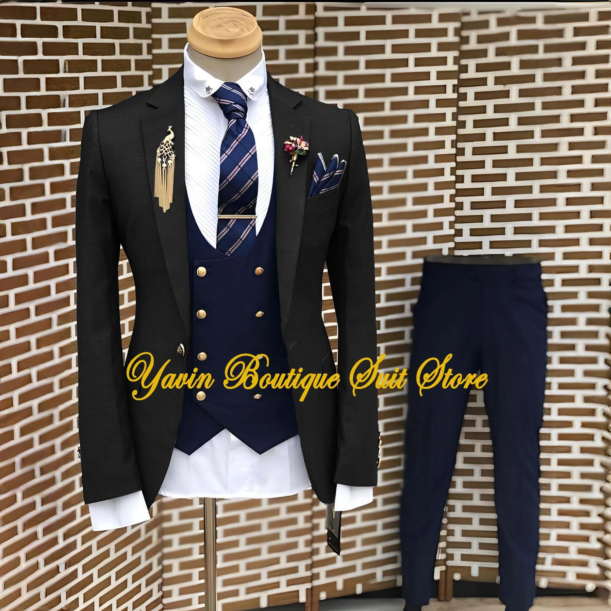 3 Pieces Set Suits Vest Pants Fashion New Men Casual Boutique Pure Color One Breasted Blazer Groom Wedding Party