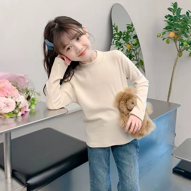 

Autumn Winter Kids Warm Inner Layer Long Sleeve Tee Big Children New Solid Color Top, Clothing Collection