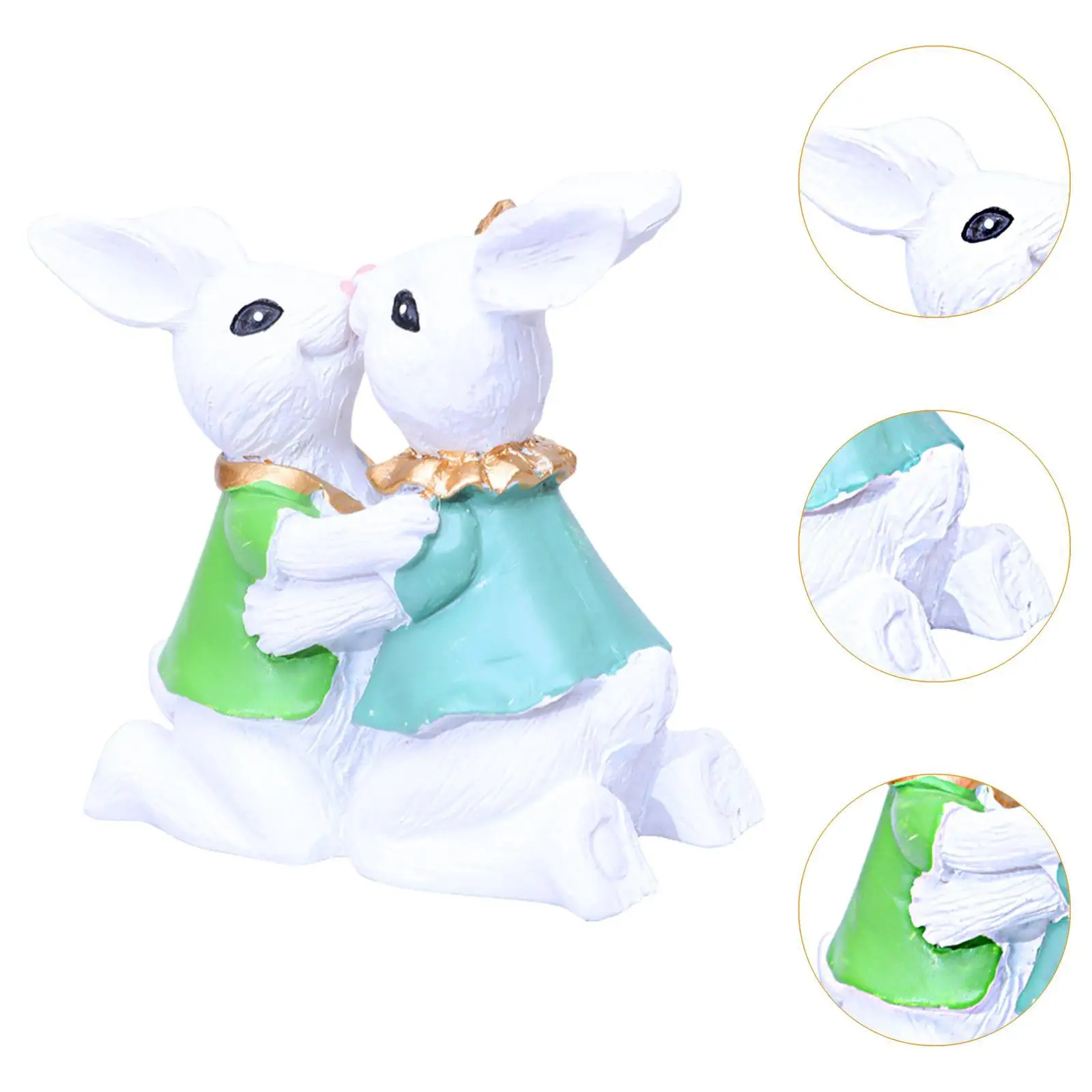 Easter Pastoral Rabbit Couple Statue Tabletop Ornament Handcrafted 8x3.5x7.5cm