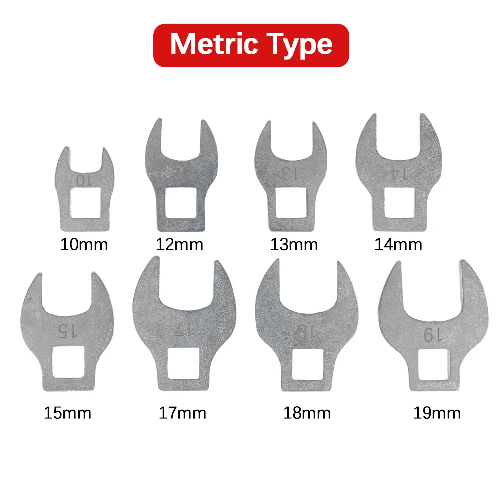 For Ratchet Torque Wrench Crowfoot Wrench Set Head Square 3/8 Inch Drive Replacement Bullhorn Wrench Metric/Imperial 8-Piece