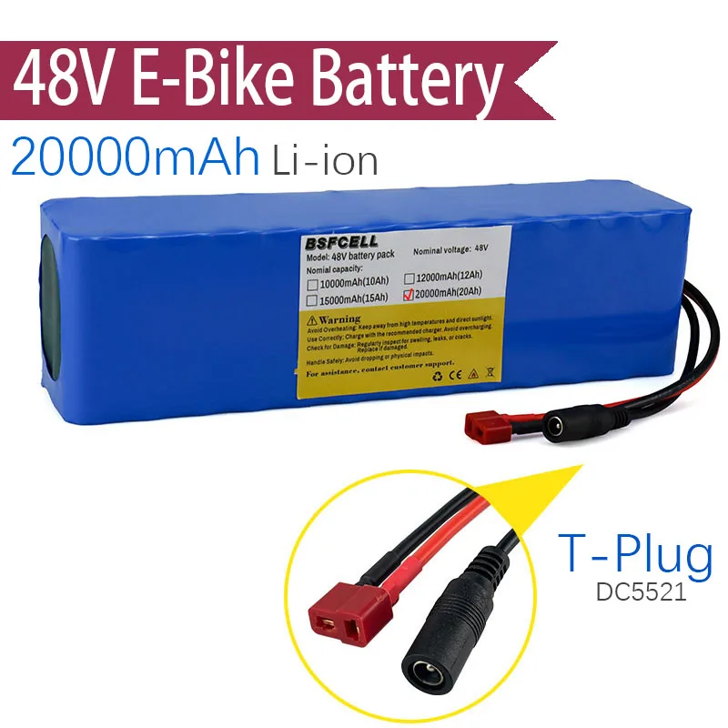 

Li-ion Battery T-Plug+DC5521 Connector 48V 20000mAh E-Bike Battery New Type