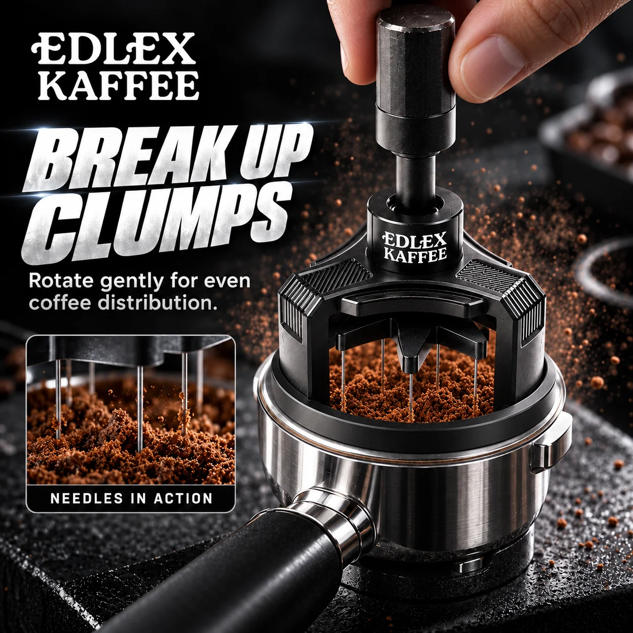 Rotary WDT Tool 51/53/58mm Magnetic Espresso Needle Distributor Adjustable Depth with Cleaning Base Barista Accessories