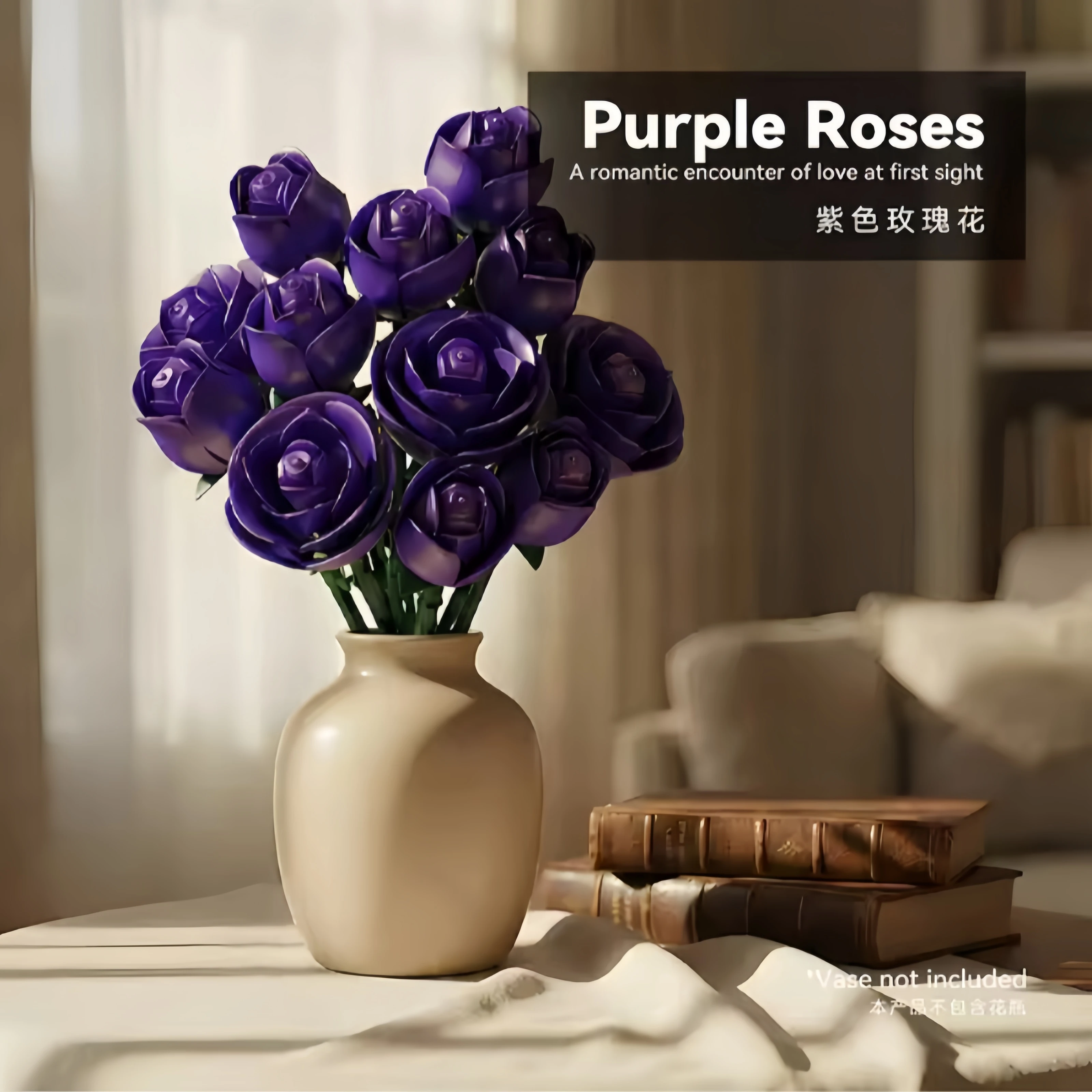 

Creative Purple Roses Romantic Bouquet Building Blocks Home Desk Plant Decoration Assembled Bricks Toys Boys Give Girls