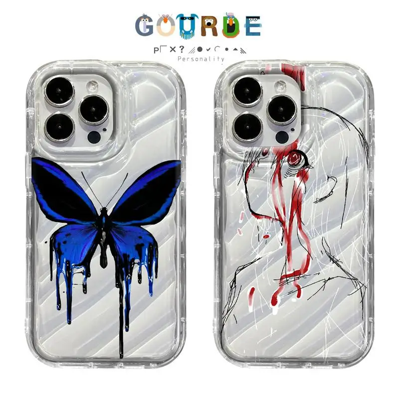 

Gourde Japan Cool Anime girl Casing Wavy Soft TPU Clear Case for iPhone 16 15 13 12 11 14 Pro Max XR XS 7 8 Plus Protect cover