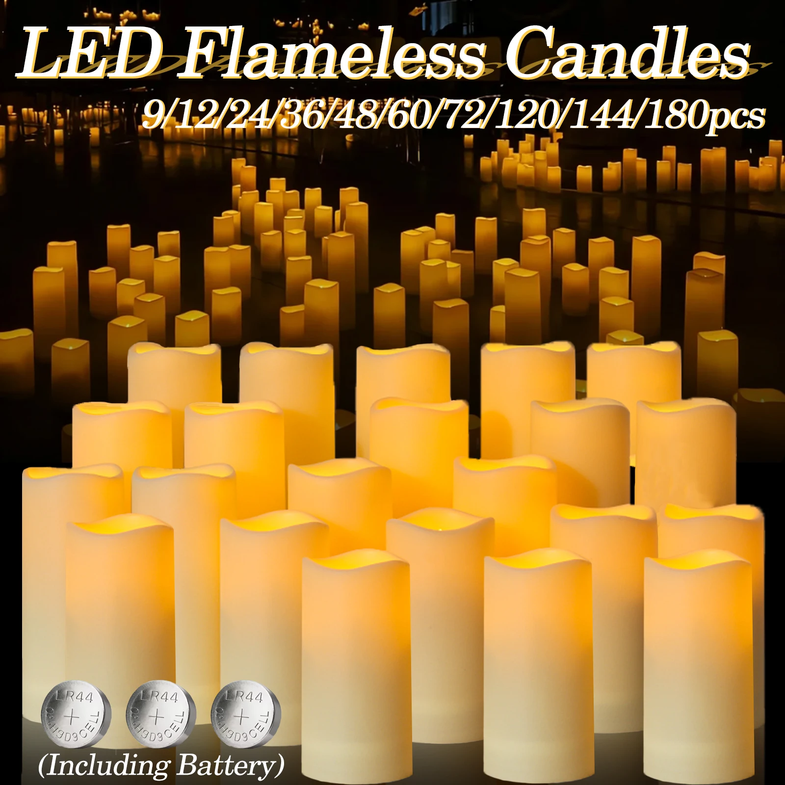 120-12Pcs Artificial Candles LED Flameless Candles for Wedding Led Candle Pillar Candle Flickering Candle for Decorative Concert