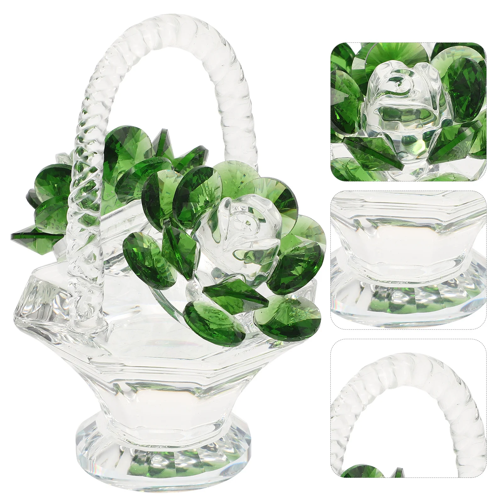 

Crystal Flower Basket Decorative Crystal Craft Adornment for Living Room Office Car Interior Home Desktop Decoration