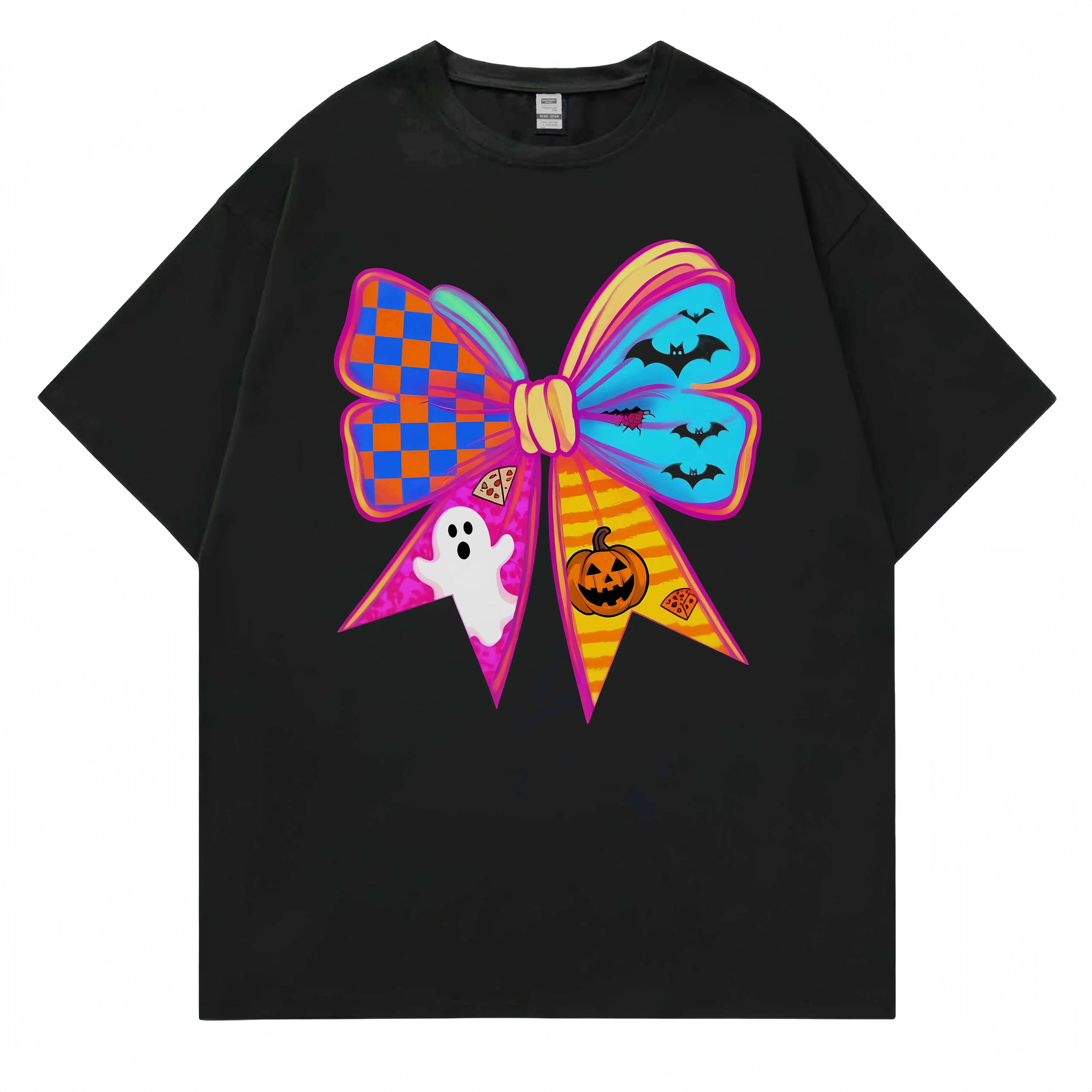 Koszulka Zaelia na Halloween z kolorowym nadrukiem kokardek, duchów i dyni, odzież codzienna na imprezy, festiwale i uroczystości, modny top damski.