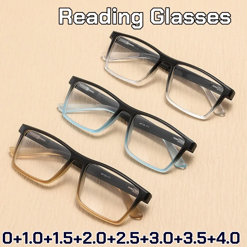 

New Fashionable Men's Presbyopia Glasses Retro Anti Blue Light HD Reading Glasses Oversize Square Frame Far Sight Eyeglasses