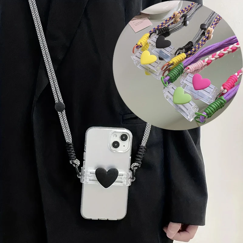 

Colorful Hearts Mobile Phone Lanyard with Back Clip Phone Case Back Clip Lanyard Adjustable Mobile Phone Back Clip Long Rope