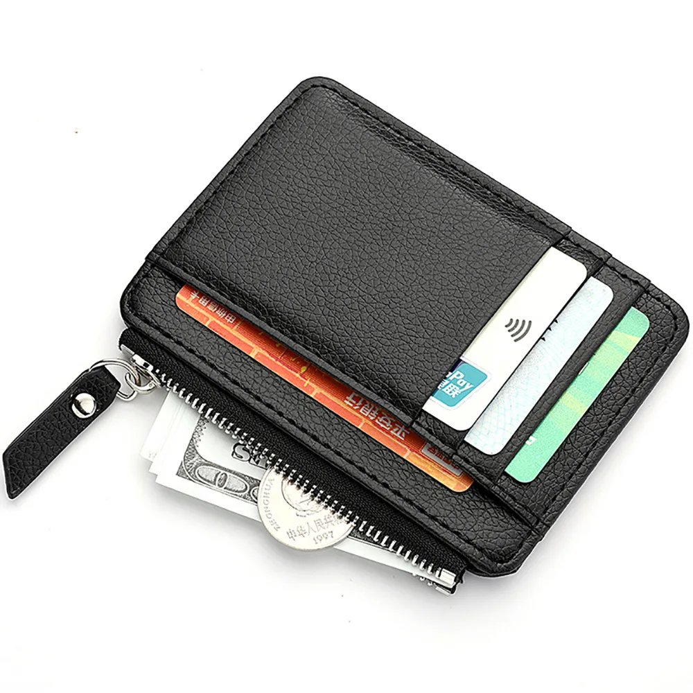 

Man Purses Ultra-thin Zipper Mini Business Bank Credit Card Wallet Black Women Small Coin Cards Cover Cardholder Bags