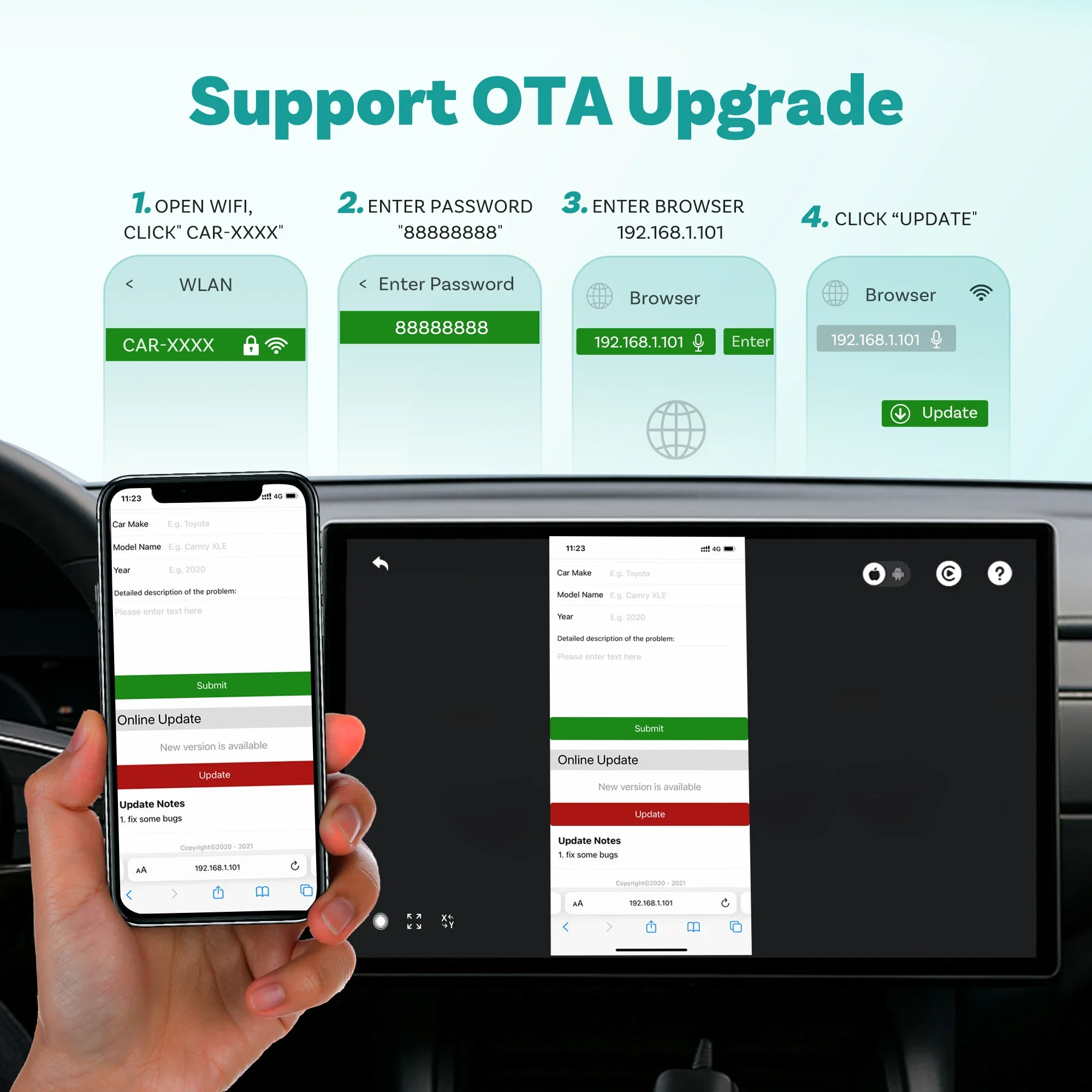 OTTOCAST Play2Video Express Wireless CarPlay Wireless Android Auto Adattatore per Youtube Netflix Riproduzione video Accessori per auto