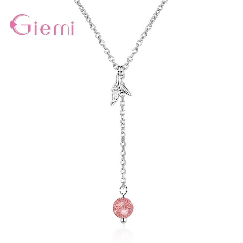 Charm 925 Sterling Silver Fish Tail Strawberry Quartz Pendant Necklaces for Women Girls Anniversary Party Fashion Jewelry Gifts