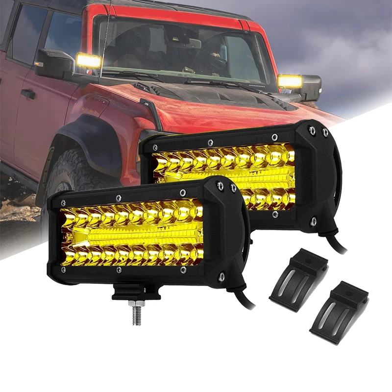 

7-дюймовые желтые светодиодные противотуманные фары Bar Off Road Driving Lights Светодиодные рабочие фары Spot Flood Combo Beam для Jeep UTV ATV Грузовик Лодка