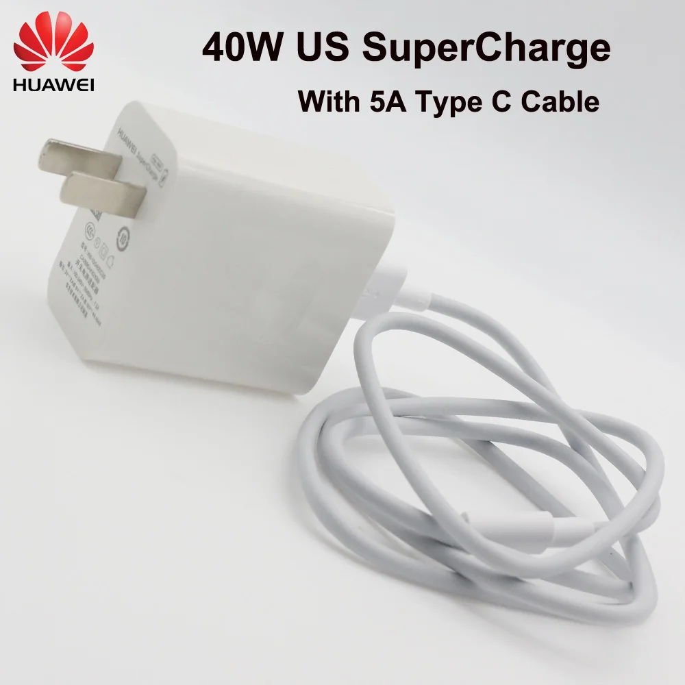 Original Huawei 40W US Super Charger Fast Charge 5A USB Type C Cable for Mate 20 30 40 50 P50 P40 P30 P20 Honor 20 30 V30 Pro