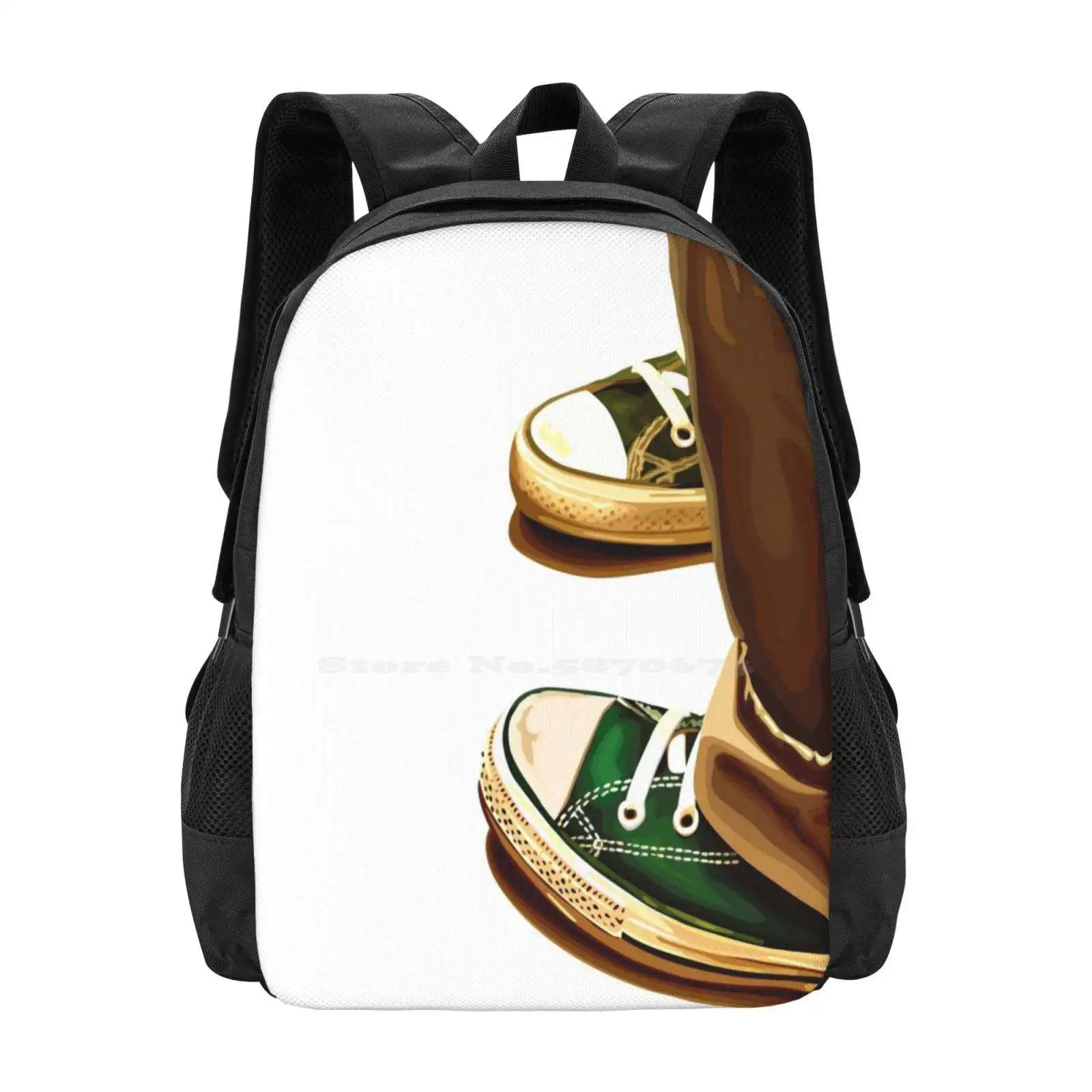 Running Shoes Pattern Design Bagpack School Bags Grunge Running Shoes Sneakers Trainers Laces Feet Green Legs