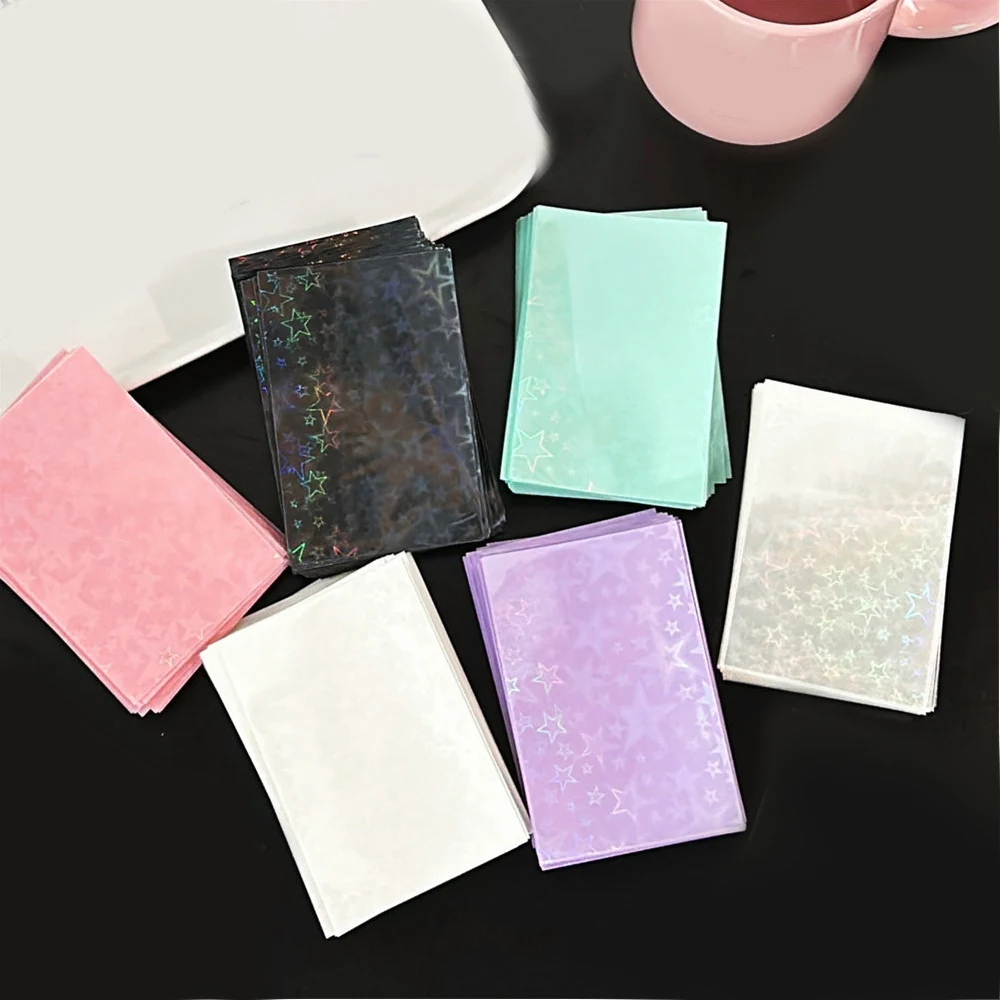 10Pcs Laser Star Card Sleeves Transparent Photo Cards Protective Ins Flat Card Sleeve Idol Photo Cards Protective Storage Bags