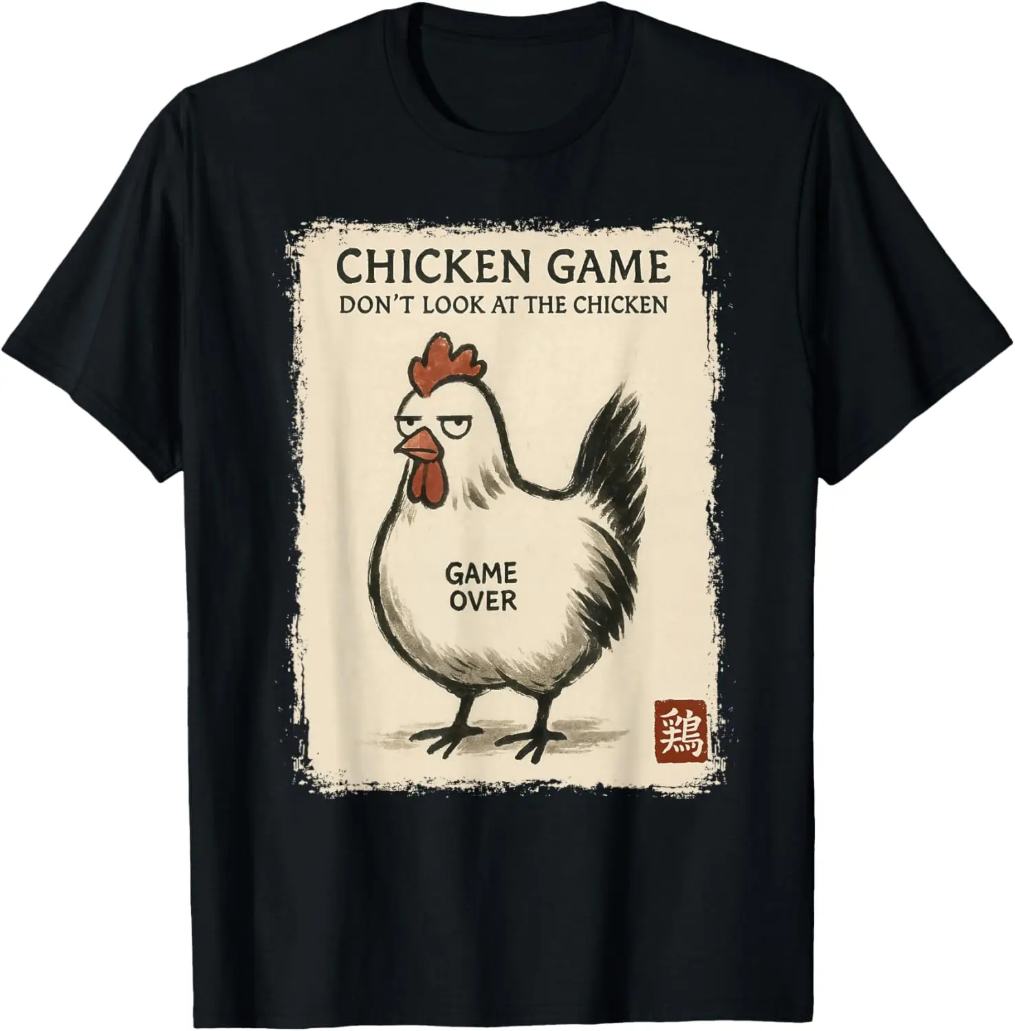 Funny Japanese Art Chicken Game Graphic Tee Men Women Teens T-Shirt 100% Cotton Trendy Y2K Short-Sleeve Tee-Soft, Quick-Drying,