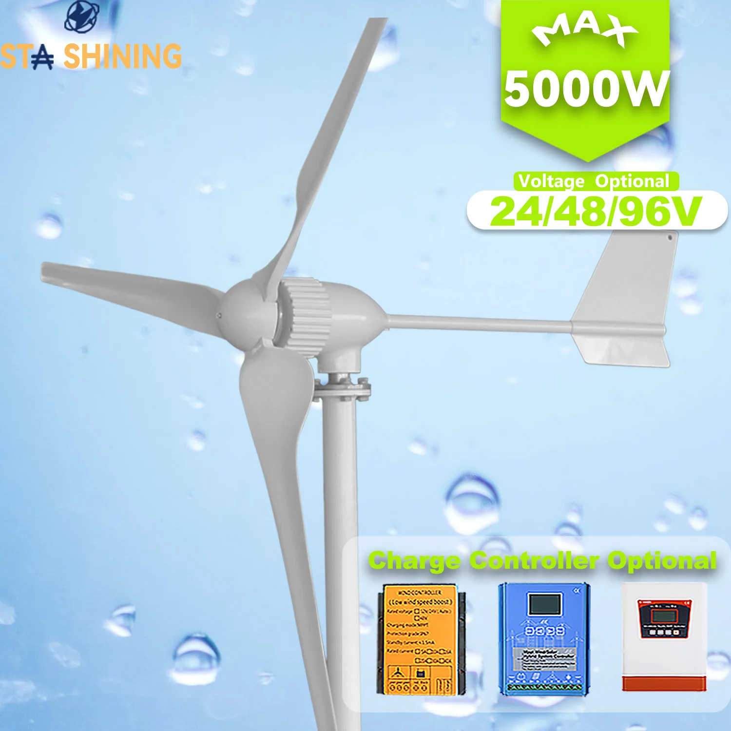 

【Higher-Output】Horizontal Wind Turbine Generator 5000W Max Windmill W/ MPPT Hybrid Charge Solar Wind Off-Grid System, 3 Blades