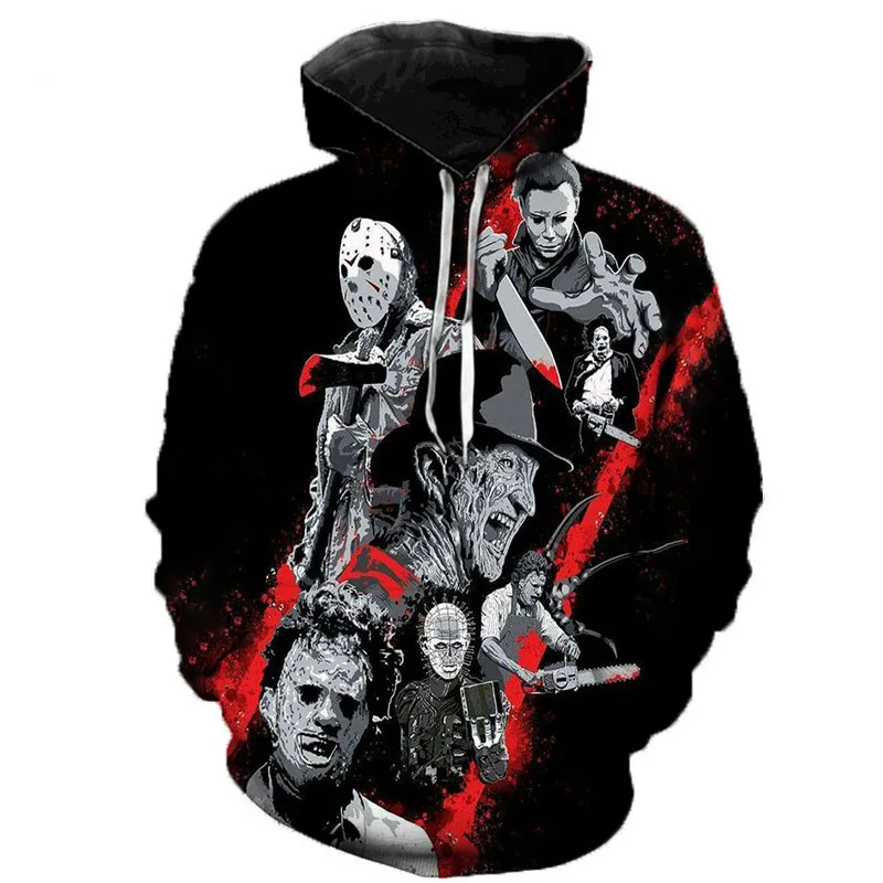 Horror Movie Men Women Black Hoodie 2023 New Fashion Sweatshirts Halloween Michael Myers 3D Printed Pullover Oversized Tracksuit