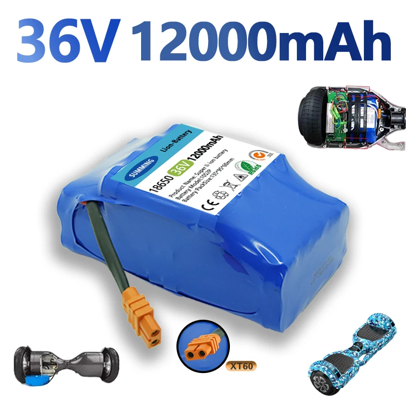 

Upgrade 36V Battery pack 12000mAh Rechargeabl 18650 Lithium ion battery for Electric self balancing Scooter Hover Board unicycle