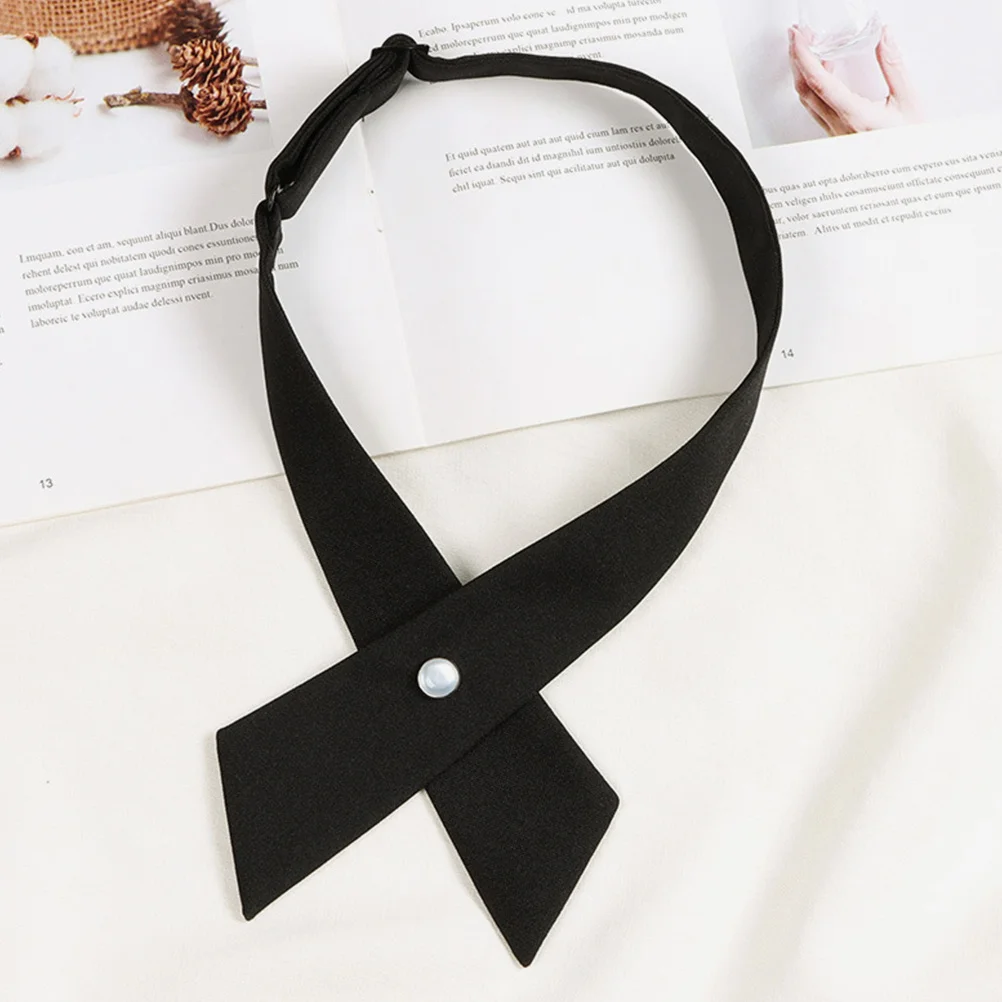 

Black Pre-Tied Bow Tie for Women Girls, Solid Color Adjustable Cross Bowtie, School Uniform Accessories, Women Formal Neck Tie