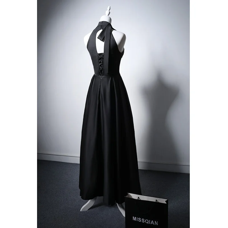 Ele Bla Abito da sera in morbida seta Ne Hanging Sle Gonna lunga a trapezio per spettacoli di conferenze di compleanno