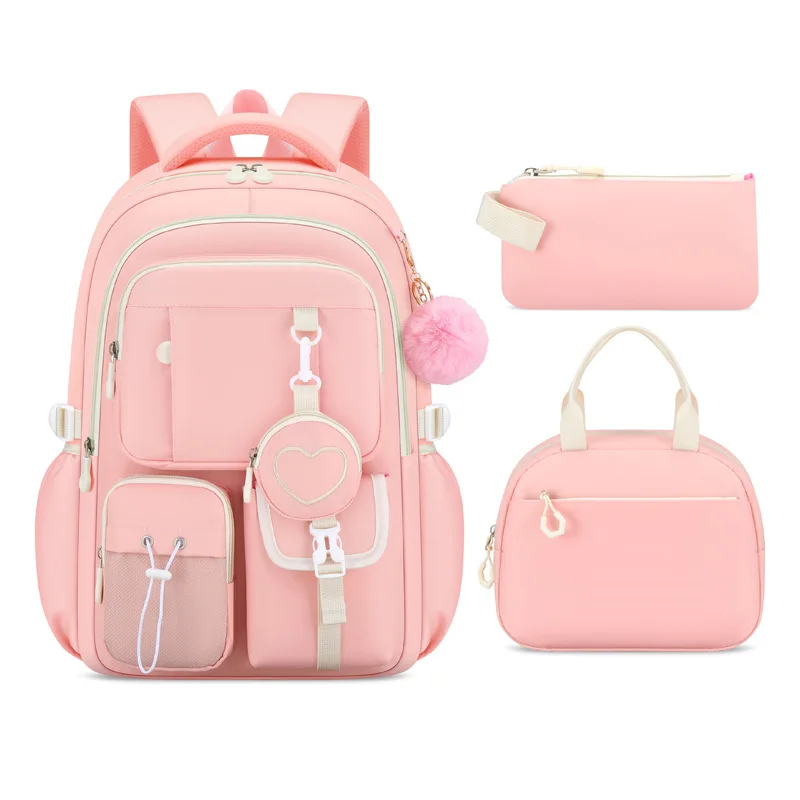 3pecs/set Elementary School Bags Large Capacity Cute Backpack for Teenager Girls with Pencil Case Lunch Box 어린이 가방