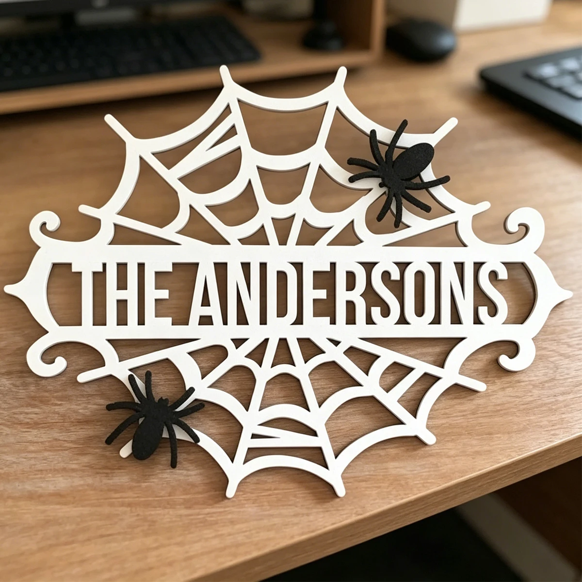 Personalized Halloween Spider Web Family Wooden Sign Custom Last Name Wood Plaque Door Wall Hanging Home Party Decoration Gift