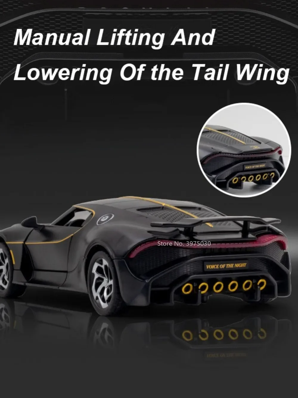 1:24 Bugatti La Voiture Noire Spielzeugauto-Miniaturmodell mit Sound-Licht, zurückziehbar, 4 Türen, geöffnete Fahrzeugmodelle, Kindertagsgeschenk