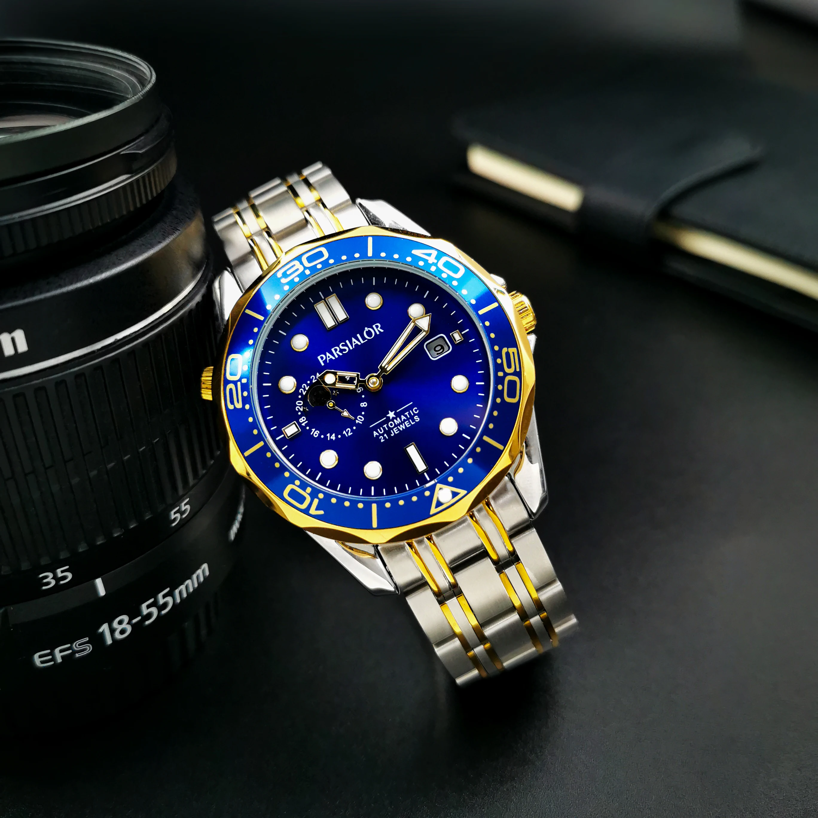 PARSIALOR 6036 Fashion Men's Automatic Mechanical Watch Luminous Hands 30M Waterproof Calendar Business Elegant Watches for Man