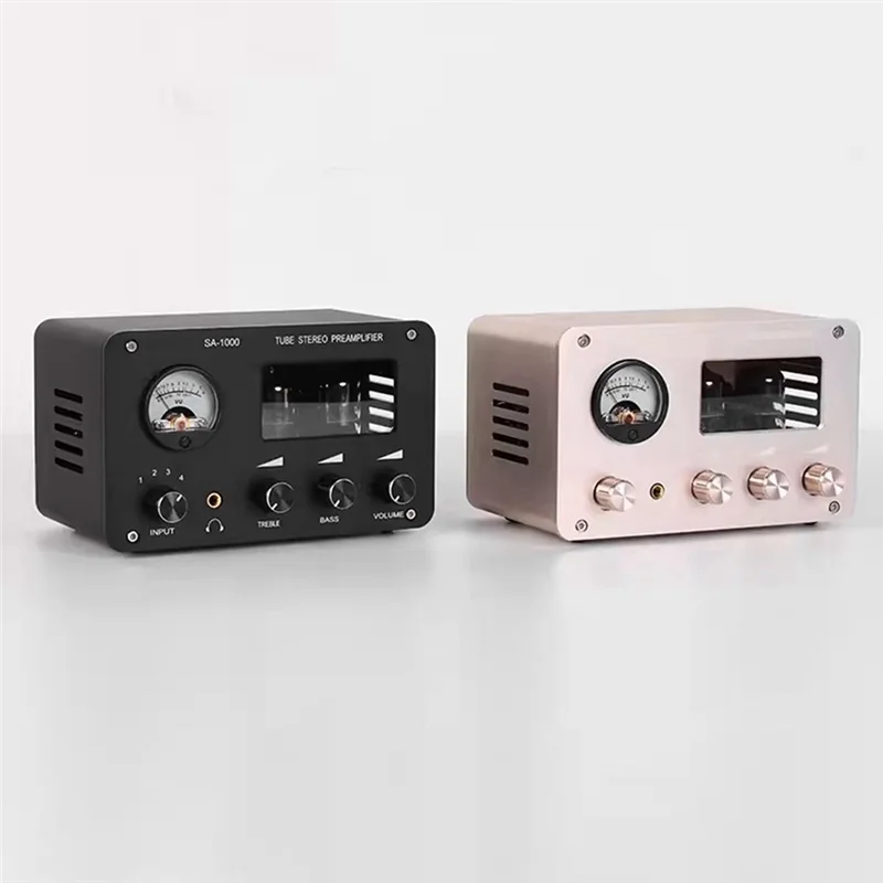 Y45A-Audiophile Tube 4 Input 2 Output With Built-In VU Level Meter High-Bass Adjustment Headphone Amplifier With US Plug Durable