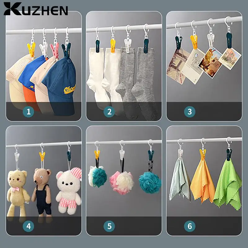 1/5pcs Rotatable Clothespins Windproof Non-slip Clothespins Travel Towel Hangers Laundry Clips Clothes Hooks Sock Clips Fixed