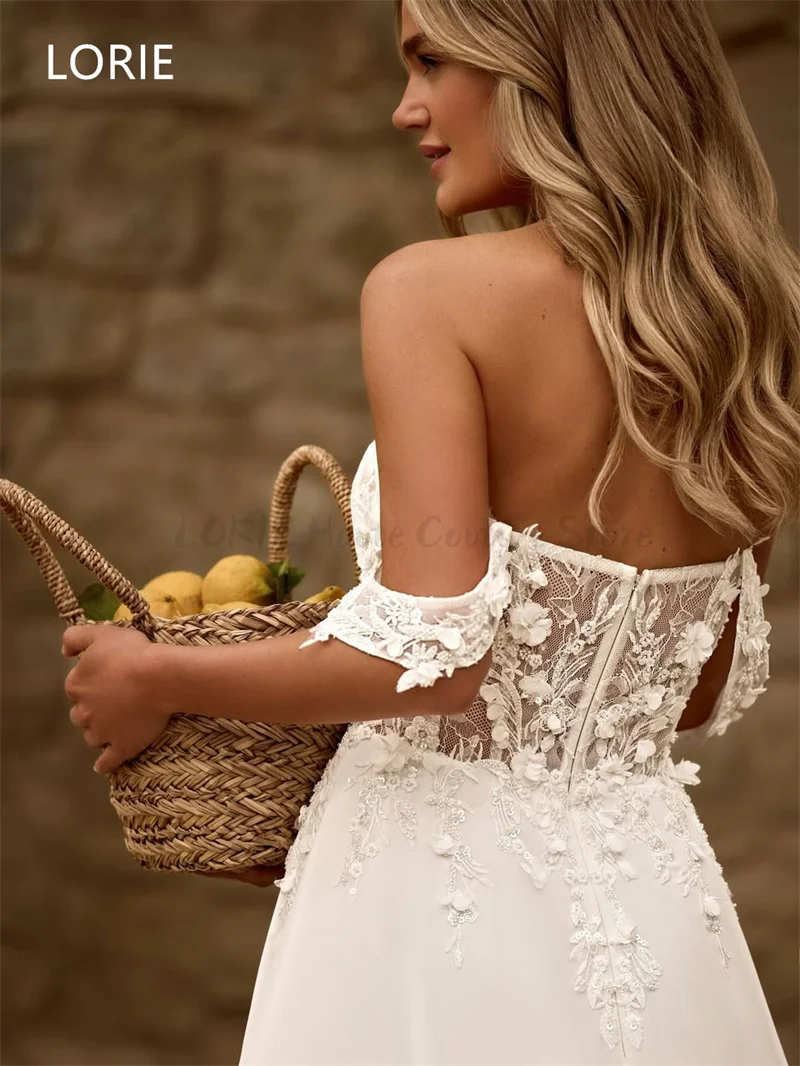 LORIE الجانب سبليت ألف خط مثير الدانتيل زين فستان الزفاف قبالة الكتف زي العرائس عارية الذراعين ثوب زفاف مخصص 2025