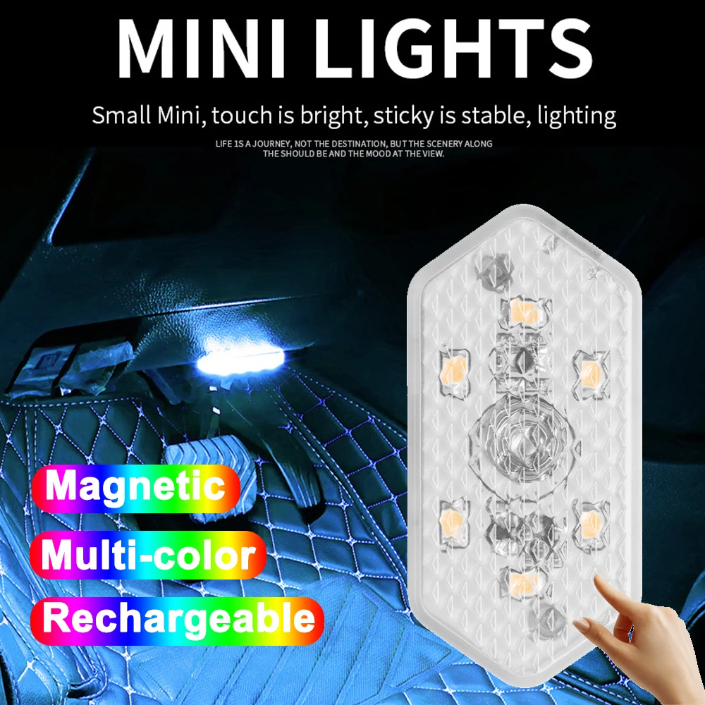 Magnetic Car LED Touch Lights Wireless Interior Light Auto Door Light Roof Ceiling Lamp Reading Lamp USB Rechargeable 5V