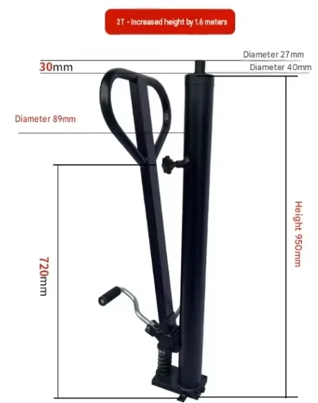 2T 1.6m Hydraulic Cylinder with Handle-Operated Pressure Release and Cylinder-Mounted Ram Head
