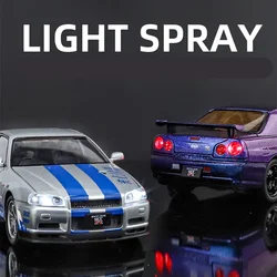 1:24 Nissan Skyline Ares GTR R34 Alloy Sports Car Model Diecasts Metal Racing Car Vehicles Model Sound and Light Kids Toys Gifts