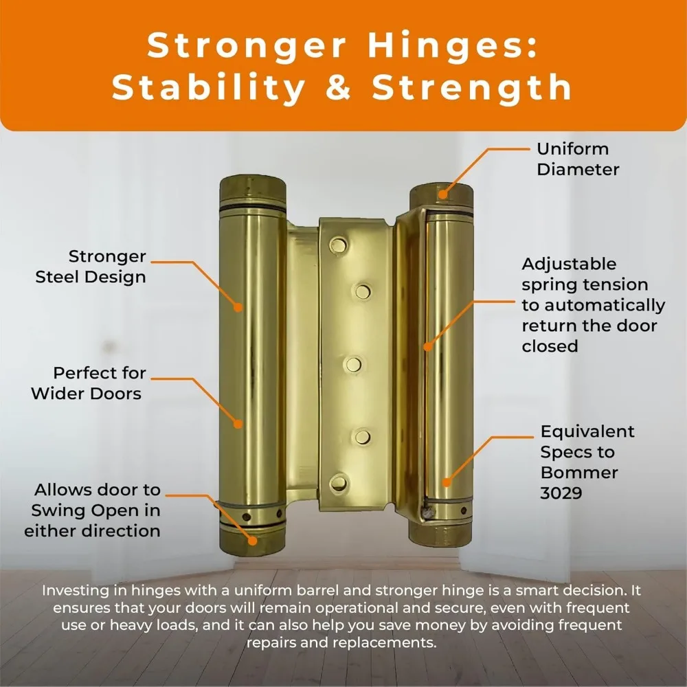 บานพับแบบดับเบิ้ลแอคชั่นสำหรับงานหนักเกรดเชิงพาณิชย์สำหรับประตูบานสวิงของร้านกาแฟและร้านเหล้า - แพ็ค 6 ชิ้น เหมาะสำหรับทางเข้าบาร์และ