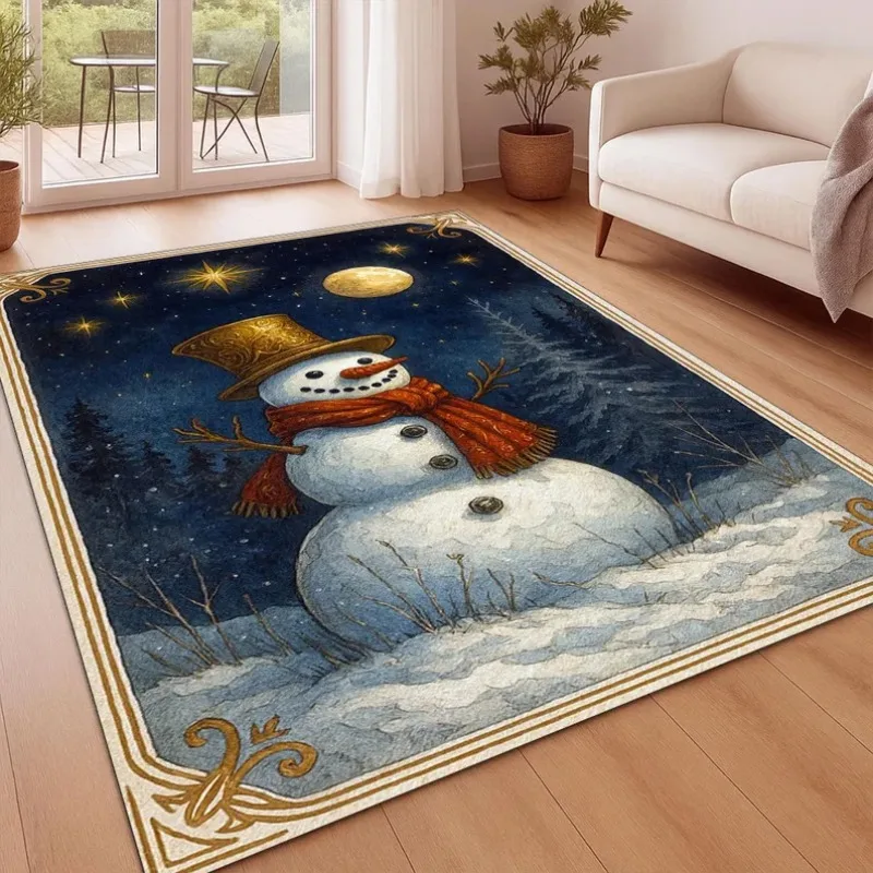 

Snowman Rug Christmas Winter Carpet Holiday Frosty Night Sky Star Moon Seasonal Gift Floor Mat Living Room Decoration Xmas Home