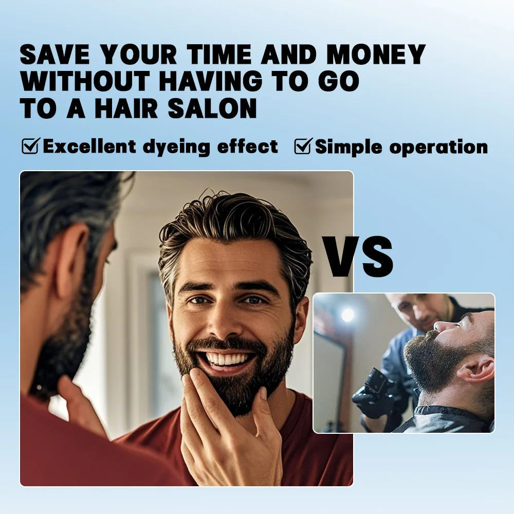 Men's Beard & Hair Color Dye Kit - Long-Lasting Gray Coverage for Beard and Head Hair. Natural Look, Easy Application at Home